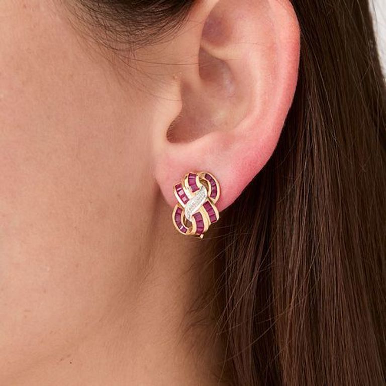 14k yellow gold clip ruby earrings