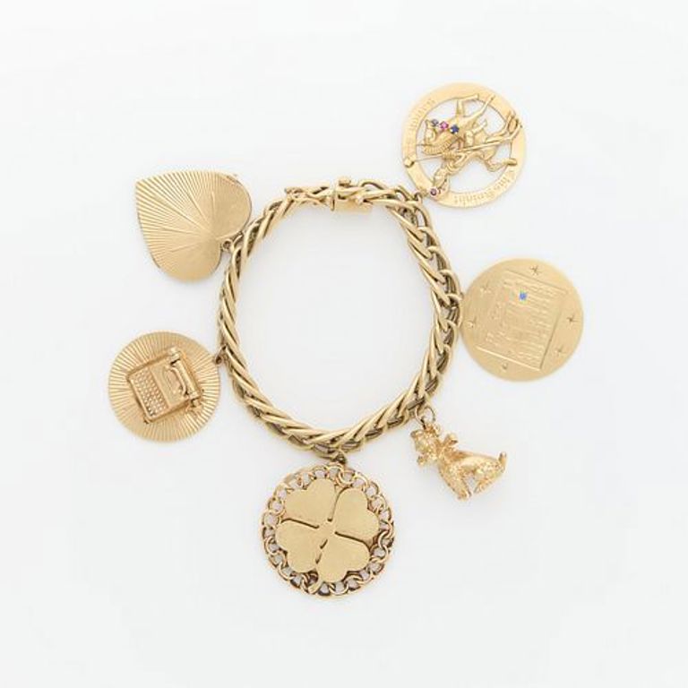 14k yellow gold charm sapphire bracelet