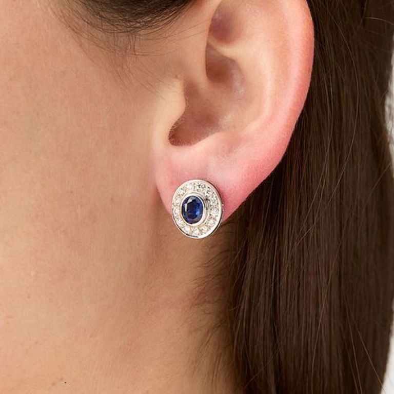 14k white gold halo sapphire earrings