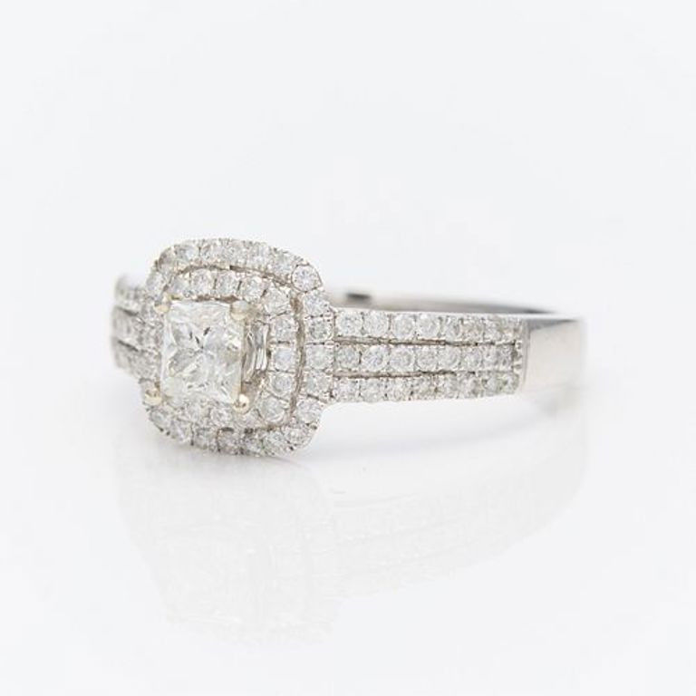 14k white gold three row diamond ring