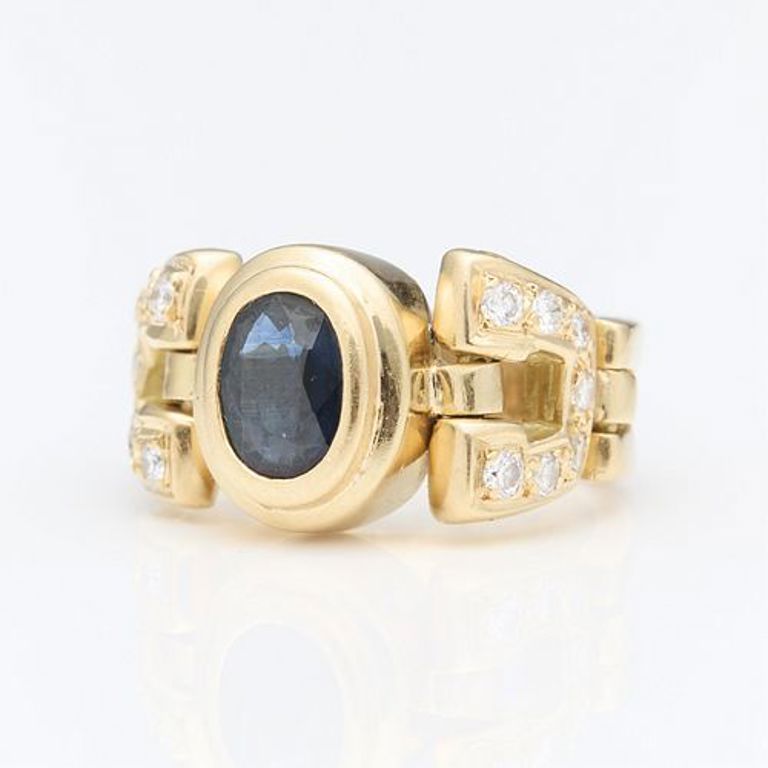 18k yellow gold articulated sapphire ring