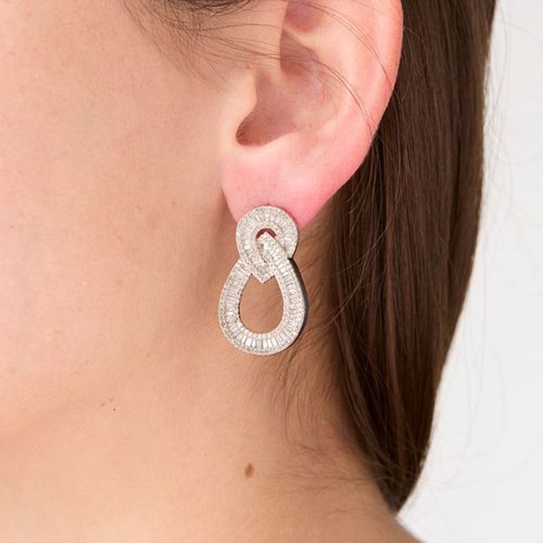 Rhodium plated drop diamond earrings