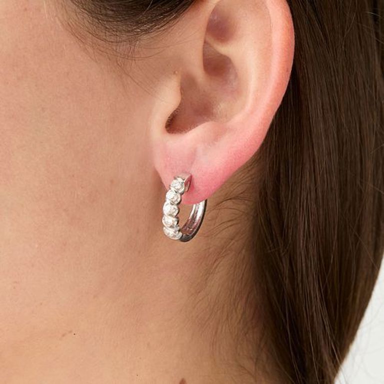 14k white gold hoop diamond earrings