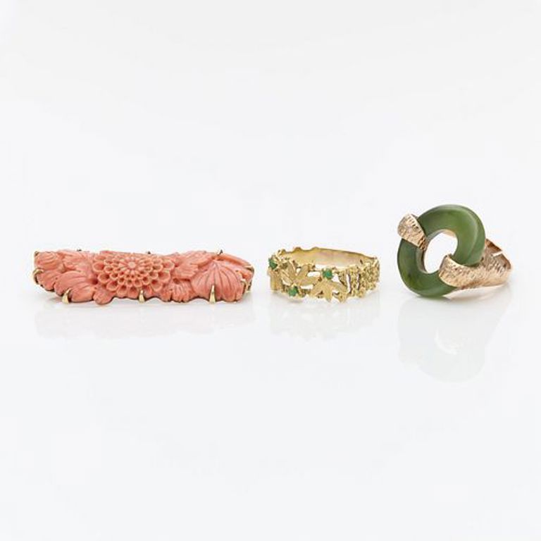10k yellow gold jade jewelry set