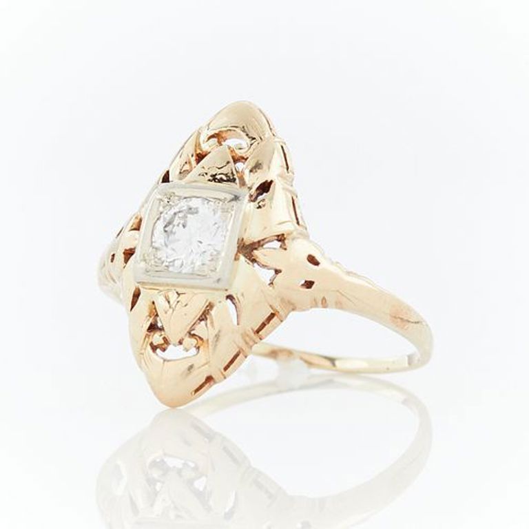Art Deco 14k yellow gold diamond ring
