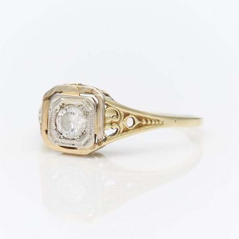Art Deco 14k yellow gold and white gold diamond ring