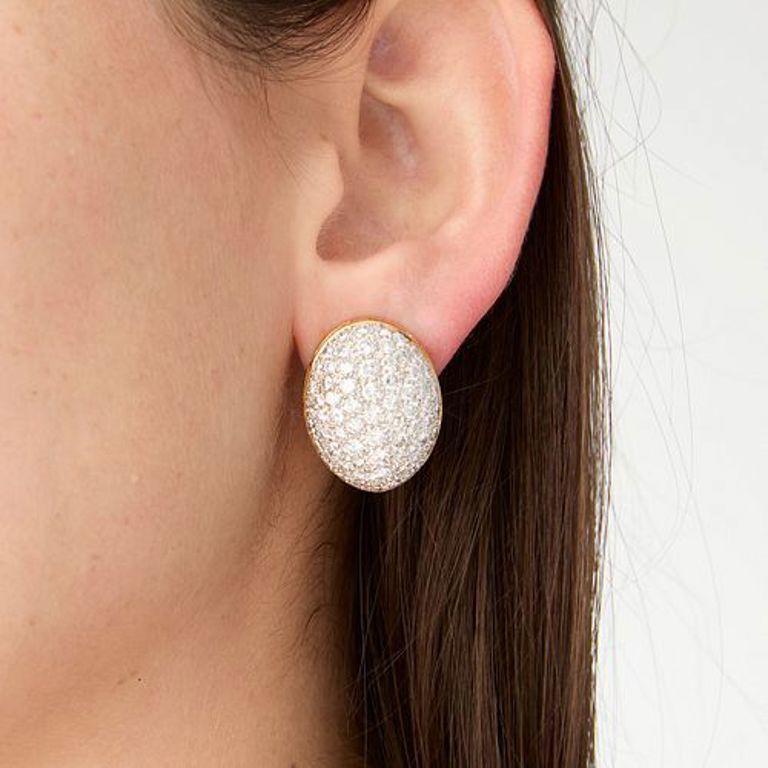 Yellow and rhodium plated gold cluster diamond earrings