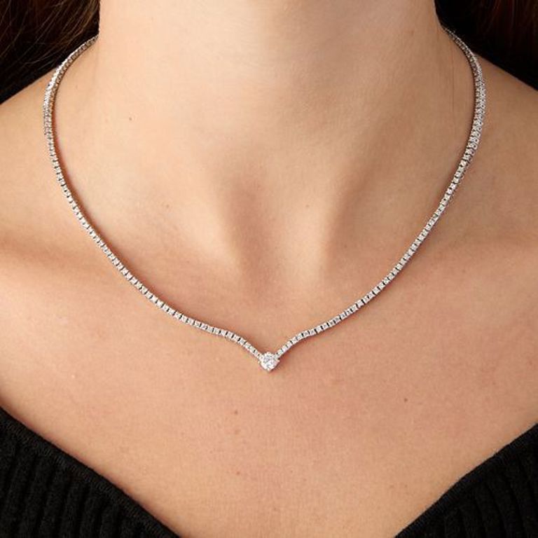 18k white gold tennis diamond necklace