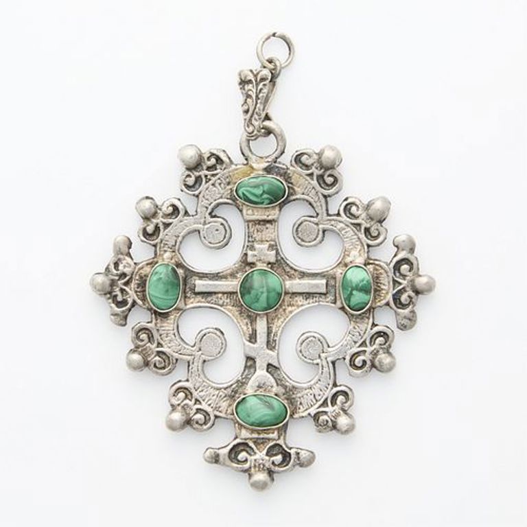 800 silver cross malachite pendant