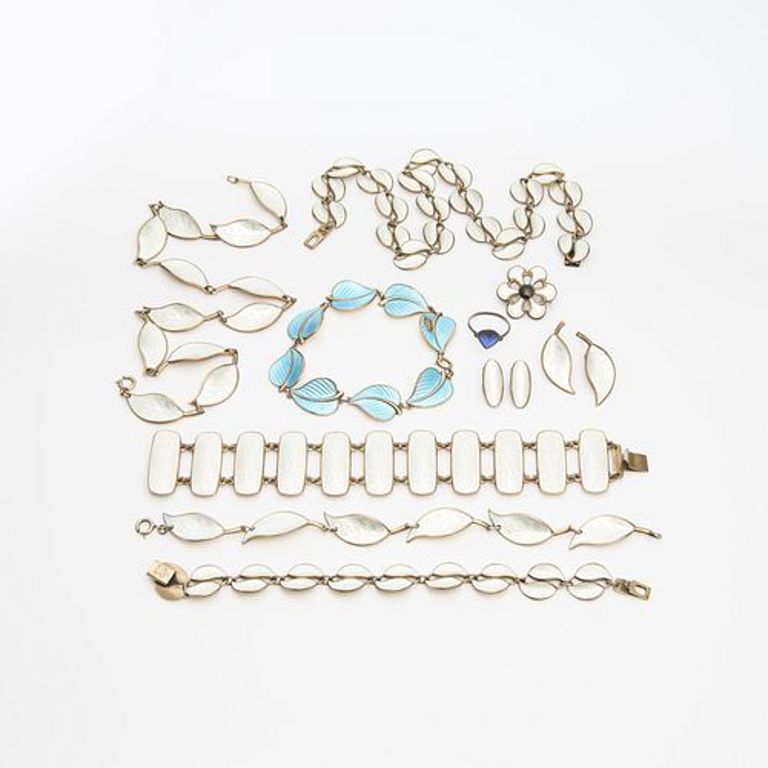 Sterling silver and enamel jewelry set