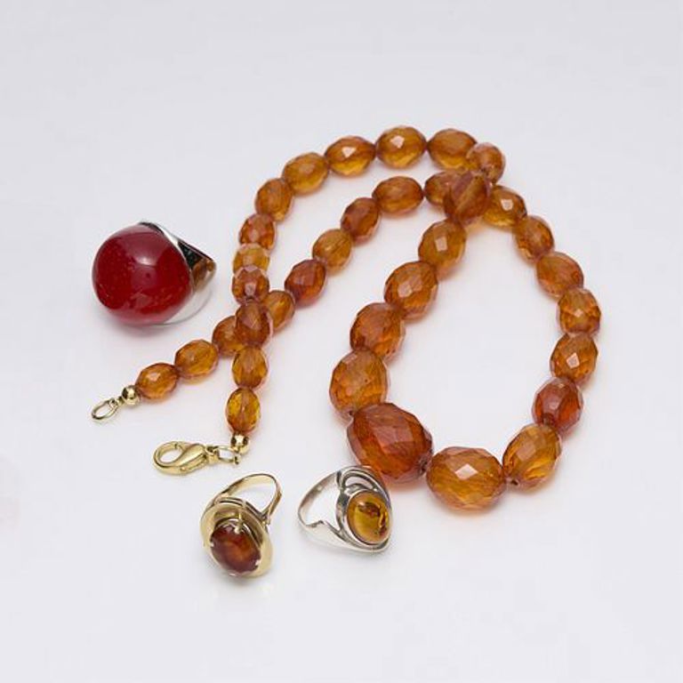 Group of 14k gold, sterling silver and amber jewelry