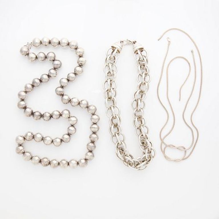 Group of three sterling silver necklaces