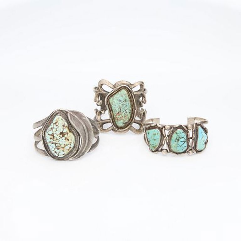 Group of three Southwest turquoise bangle bracelets