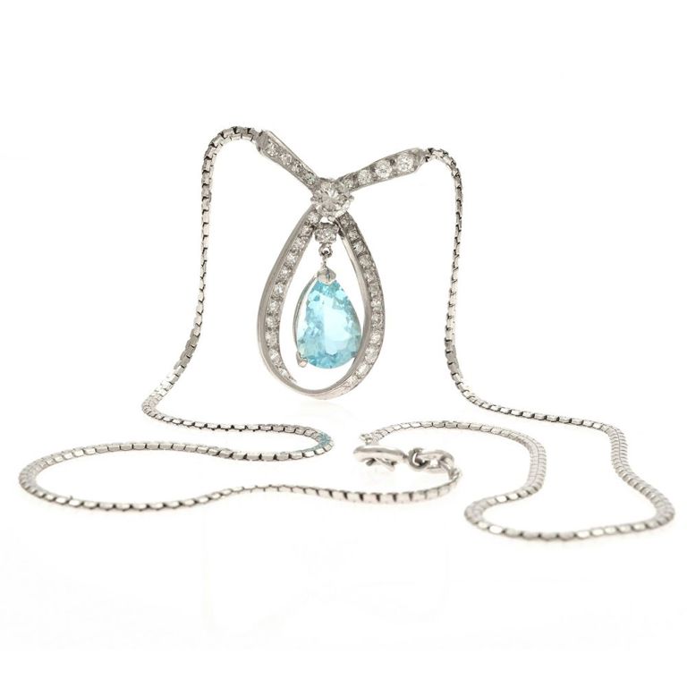 Platinum and 14k white gold link aquamarine necklace