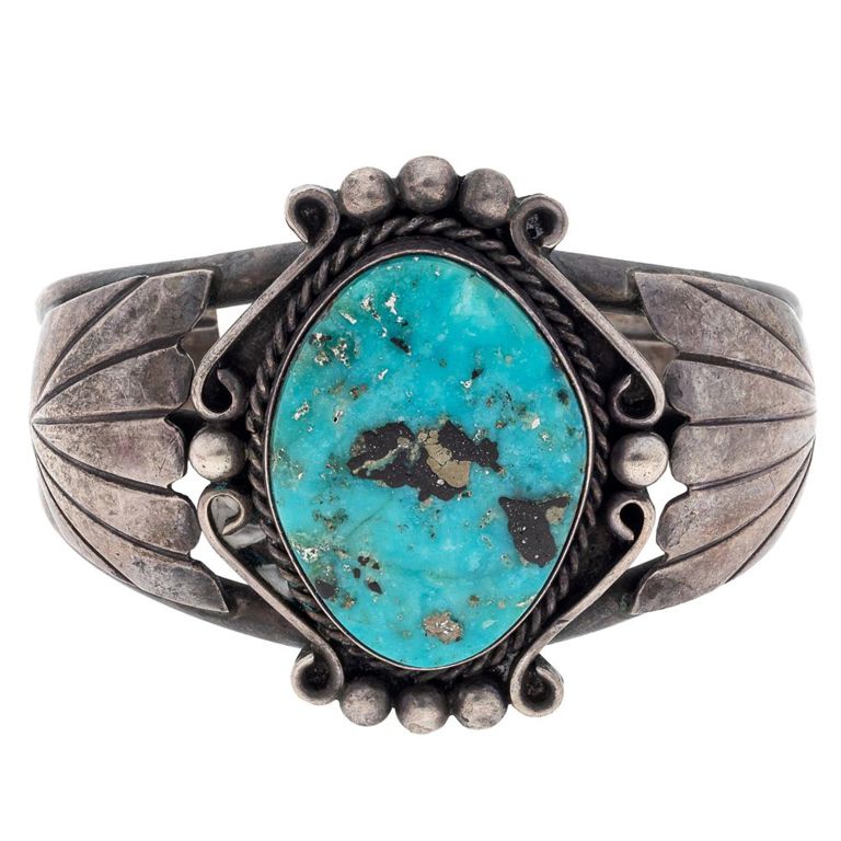 Navajo sterling silver cuff turquoise bracelet