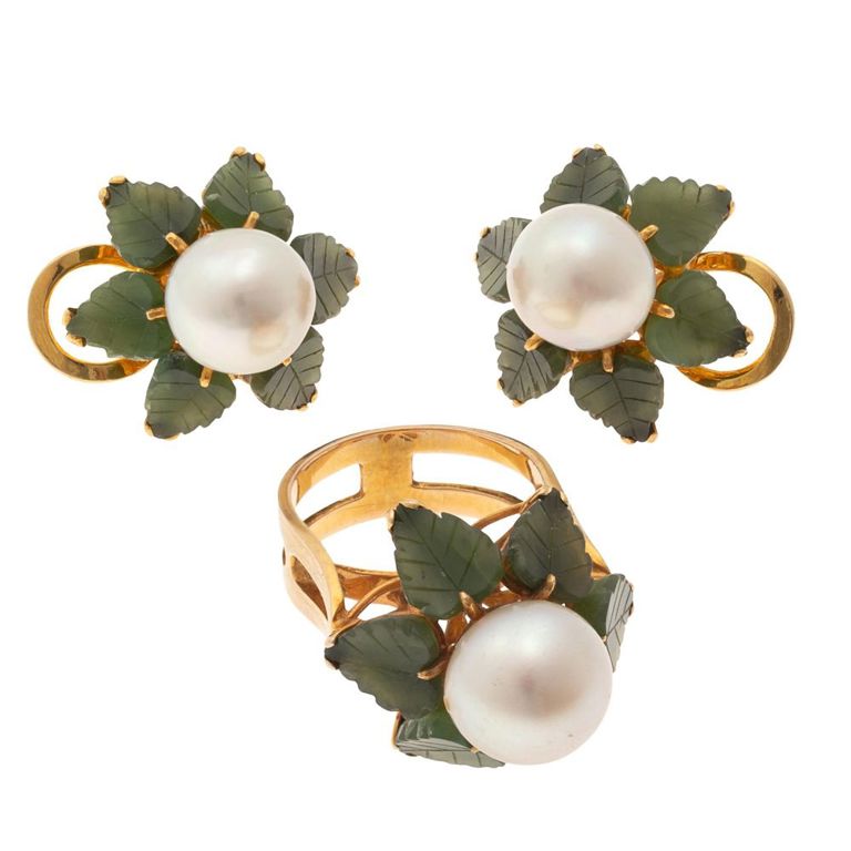 14k yellow gold pearl jewelry set