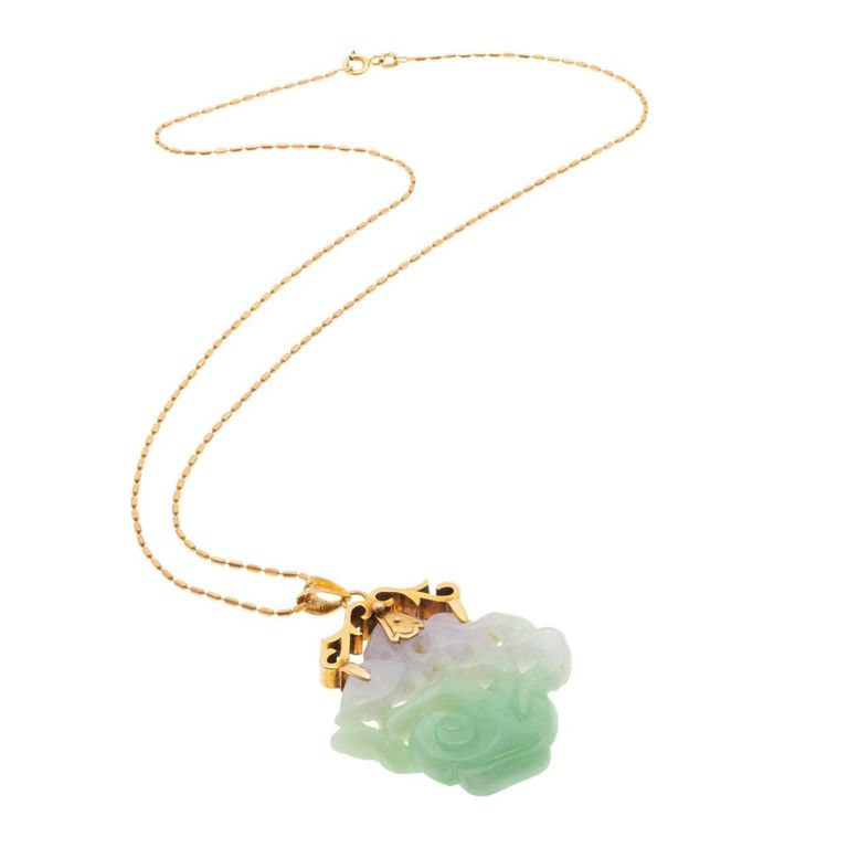 14k yellow gold link jade necklace