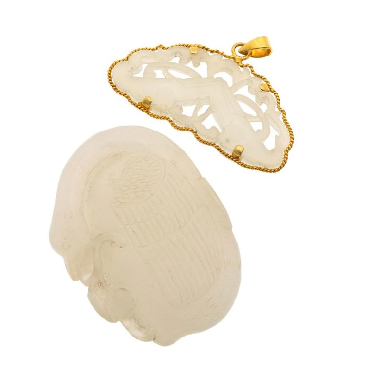 Two jade 14k gold pendants