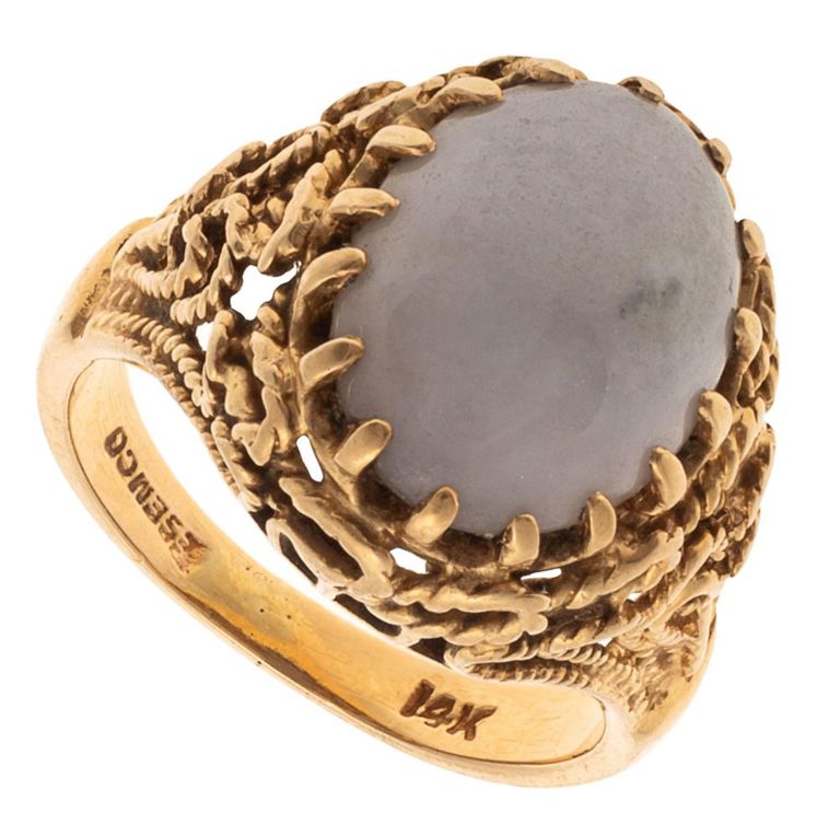 14k yellow gold jade ring
