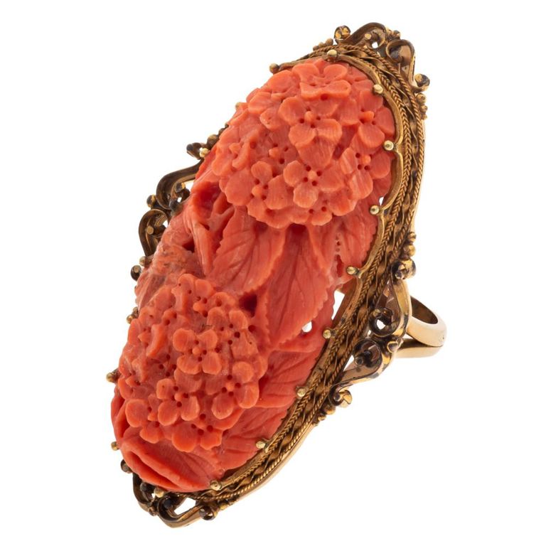 14k yellow gold coral ring