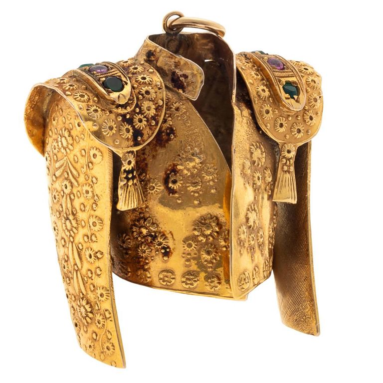 Multi-stone 14k yellow gold bolero jacket pendant