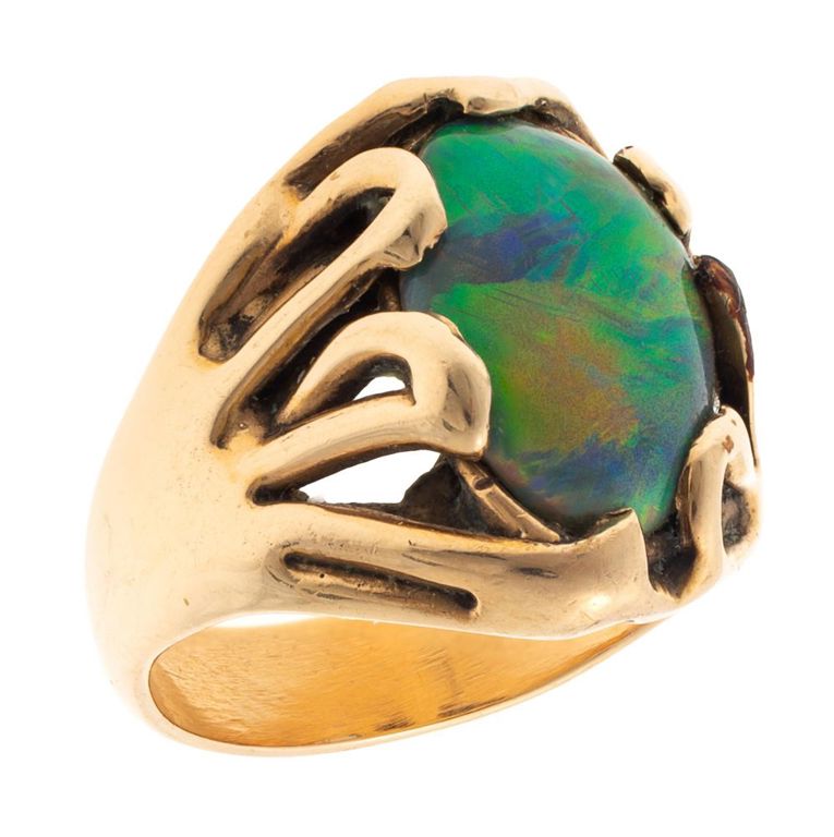 Abstract 14k yellow gold opal ring