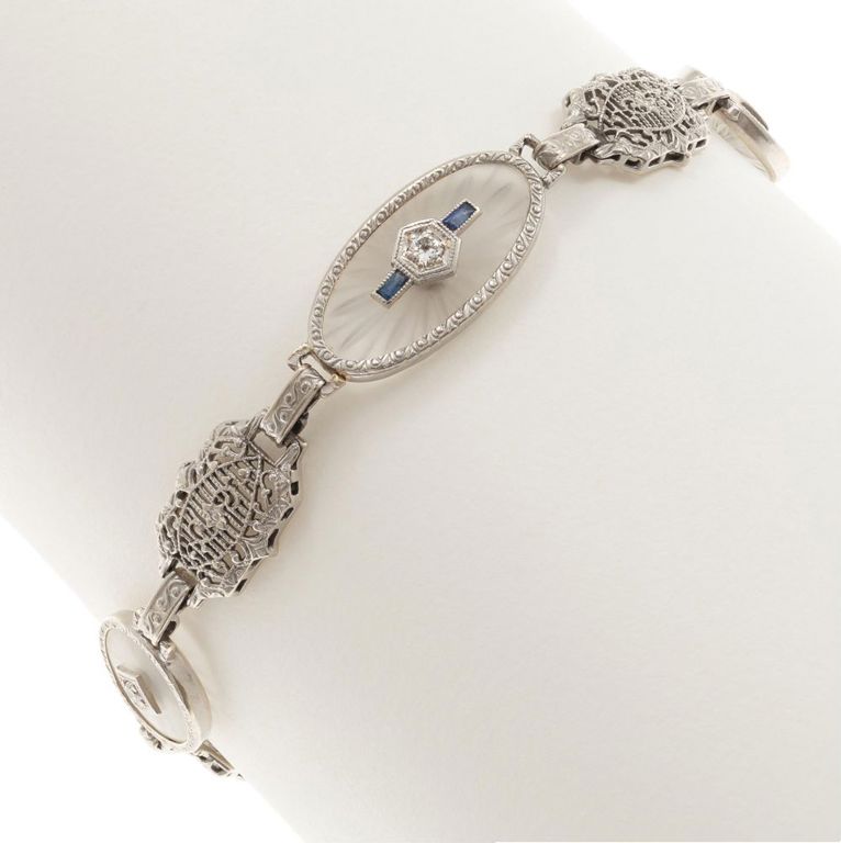 Art Deco diamond, rock crystal, 14k white gold bracelet
