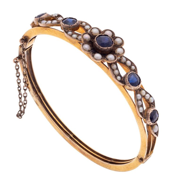 Victorian sapphire doublet, pearl 10k gold bracelet