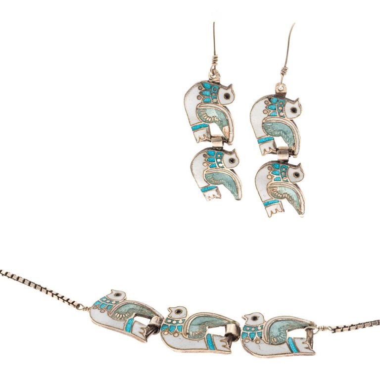 Polychrome enamel and sterling silver jewelry set