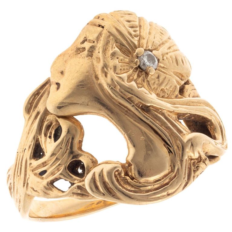 Art Nouveau 14k yellow gold diamond ring