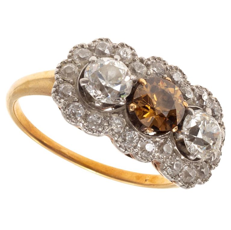 Edwardian 18k yellow gold and platinum diamond ring