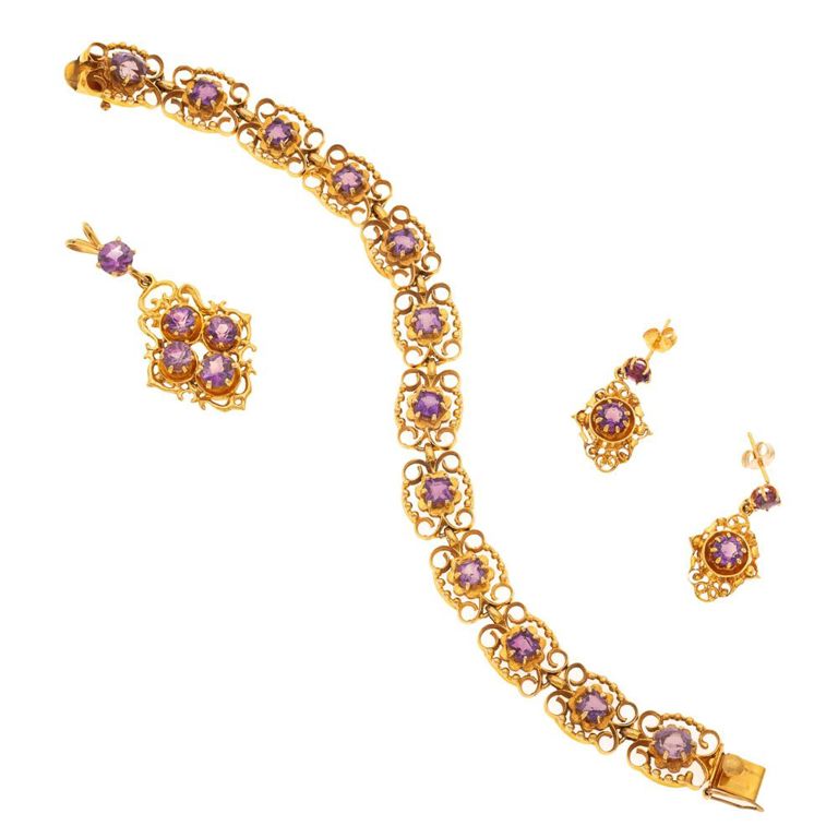 14k yellow gold amethyst jewelry set