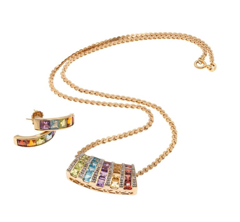Multi-stone 14k yellow gold jewelry suite