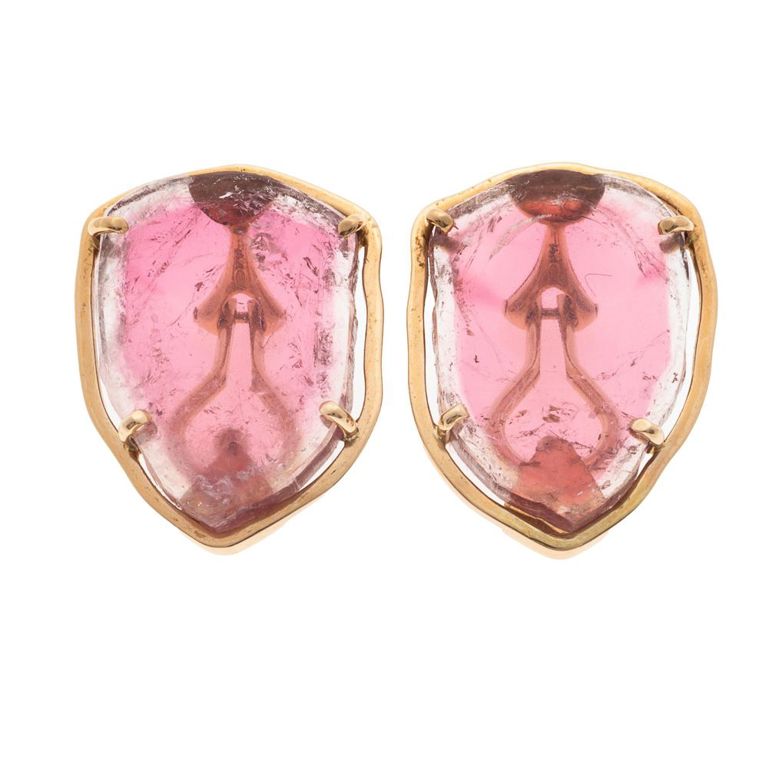 Tourmaline 14k yellow gold ear clips