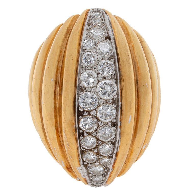 18k yellow gold and white gold bombe diamond ring
