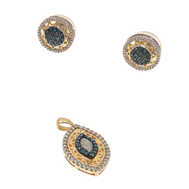 Diamond and colored diamond 14k yellow gold jewelry suite