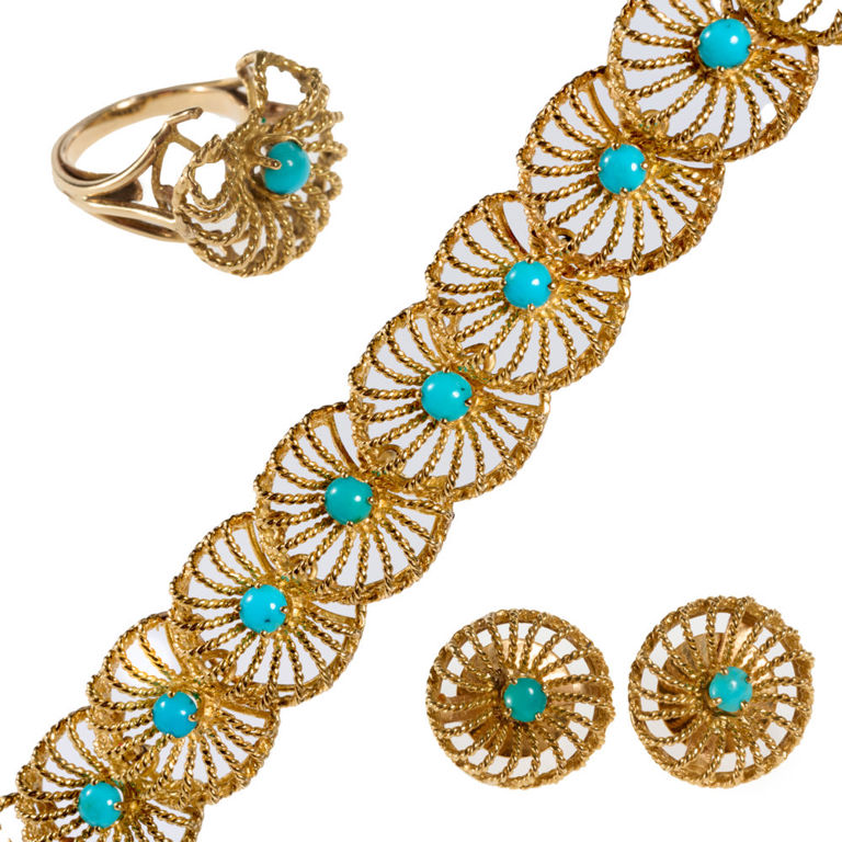 14k gold turquoise jewelry set
