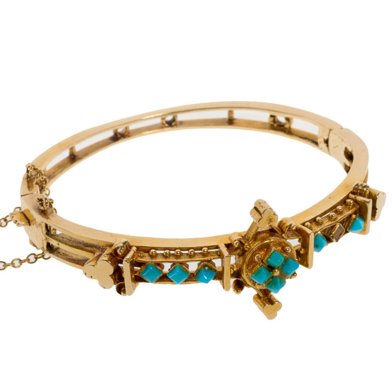Victorian 14k gold hinged turquoise bracelet
