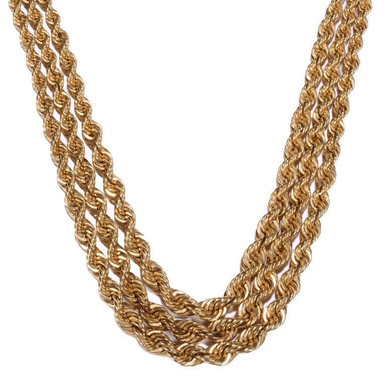 14k gold three-strand heavy rope necklace