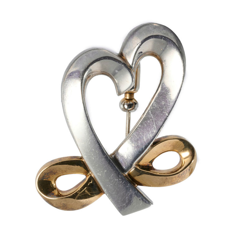 18k and sterling open heart brooch