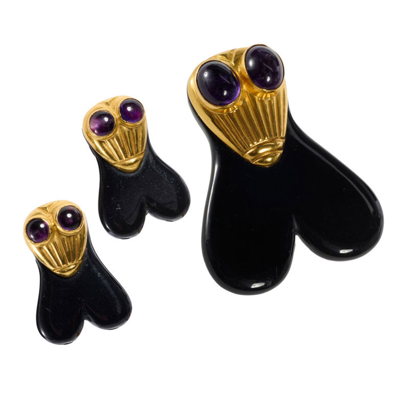 Egyptian Revival 22k gold onyx jewelry set