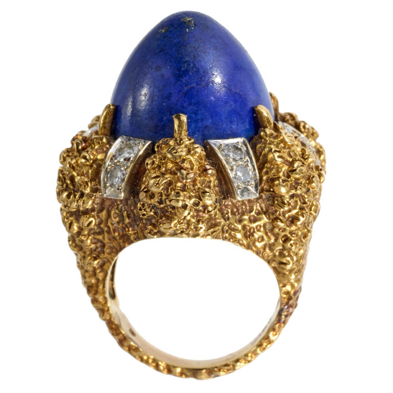 Brutalist 18k gold lapis ring