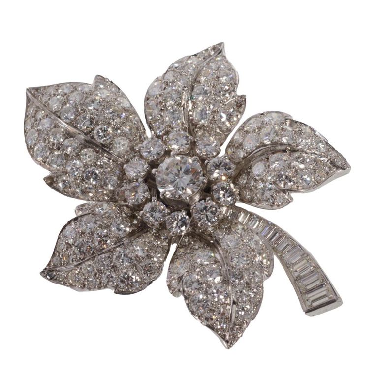 Platinum diamond flower brooch