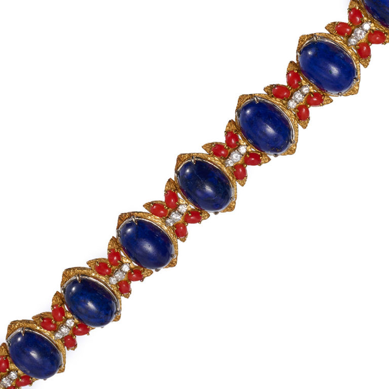 Brutalist 18k gold lapis bracelet