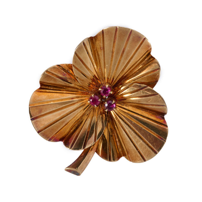 Tiffany & Co 14k gold ruby floral brooch