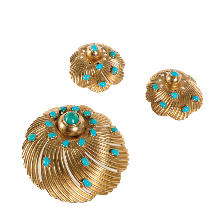 14k gold and turquoise jewelry set
