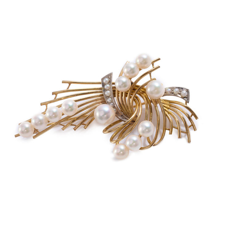 14k gold pearl brooch
