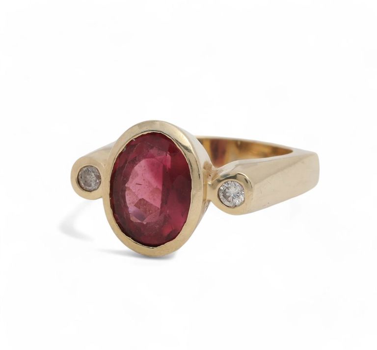 Rubellite tourmaline, diamond and 14k gold ring