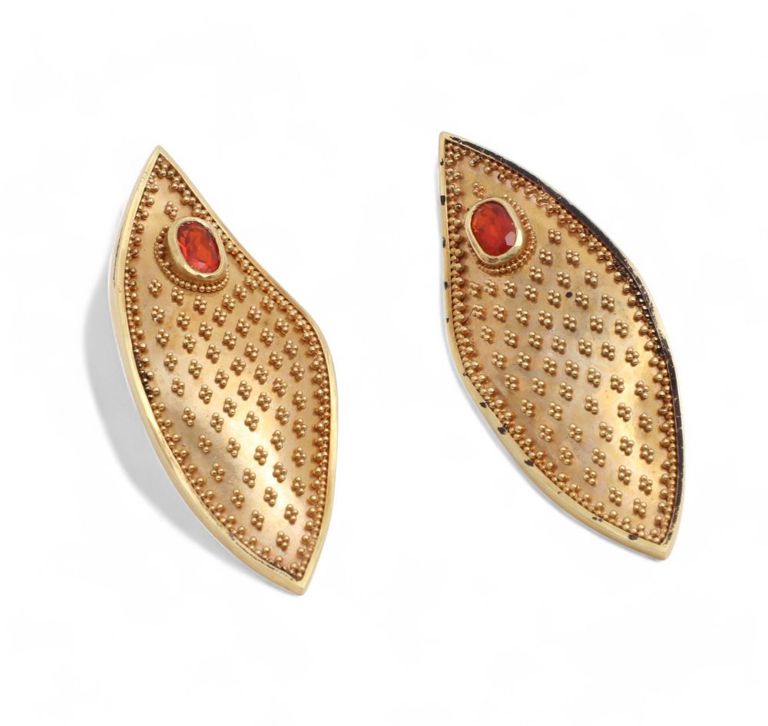 Fire opal 18k gold ear clips