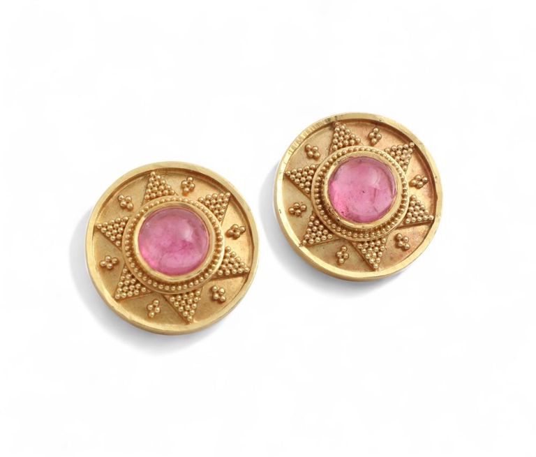 Pink tourmaline 18k gold ear clips
